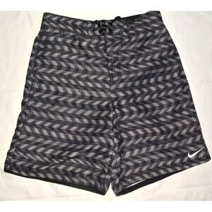 Nike Men’s Size M Swim Trunks Black Gray Geometric Print Board Shorts
